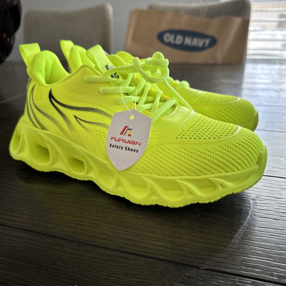 New W Size 6.5 M Size 5 Furuian Safety Green‎ Yellow Steel Toe Shoes PPE Safety